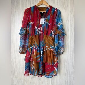 Walter Baker Devinna Rio Palm Tiered Ruffle Midi Dress Size M NWT MSRP $248